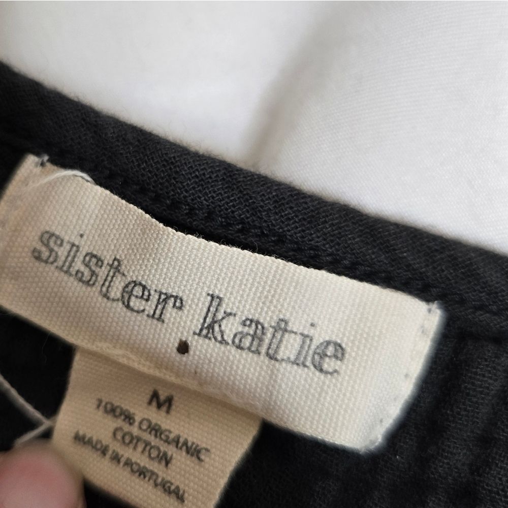 Sister Katie Sally Black Charcoal Gauzy Long Sleeve Button Up Tunic Top M — image 4 of 8